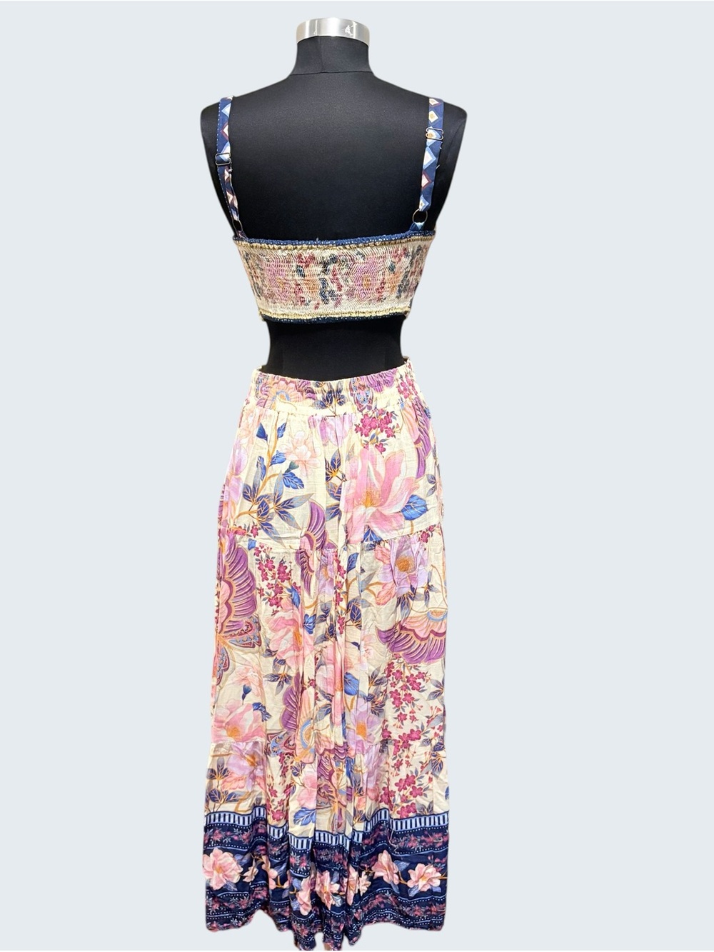 FARM Rio Pink Floral Maxi Skirt with Navy Border - Picture 2 of 13